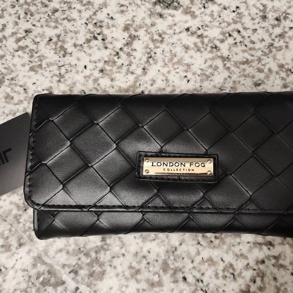 Black $58 London Fog Lara Woven Flap Wallet